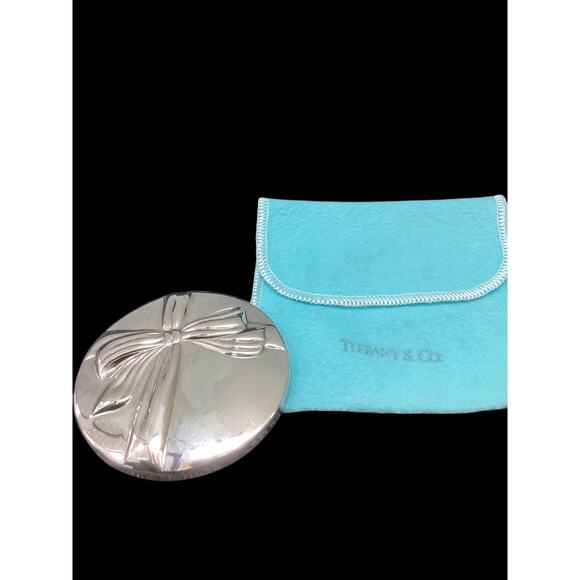 Beautiful Tiffany & Co. One Side Sterling Silver Purse Mirror Bow Design - Picture 2 of 4